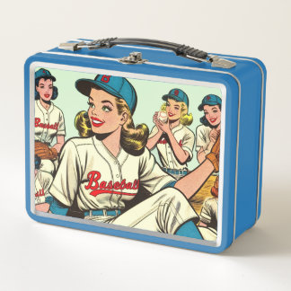 Retro Cute Baseball Girls Comics Metal Lunch Box