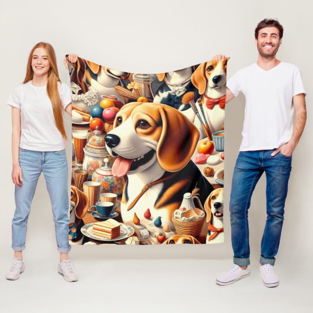 Retro Cute Beagle Illustration Fleece Blanket (In Situ)