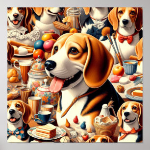 Retro Cute Beagle Illustration Poster