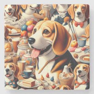 Retro Cute Beagle Illustration Stone Coaster