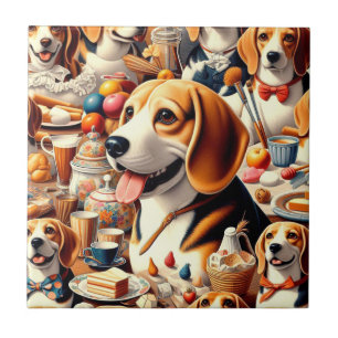 Retro Cute Beagle Illustration Tile