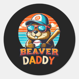 Retro Cute Beaver Daddy Baseball Vintage Animal Sp Classic Round Sticker