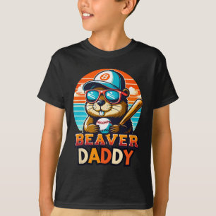 Retro Cute Beaver Daddy Baseball Vintage Animal Sp T-Shirt