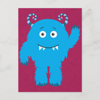 Retro Cute Blue Monster Postcard