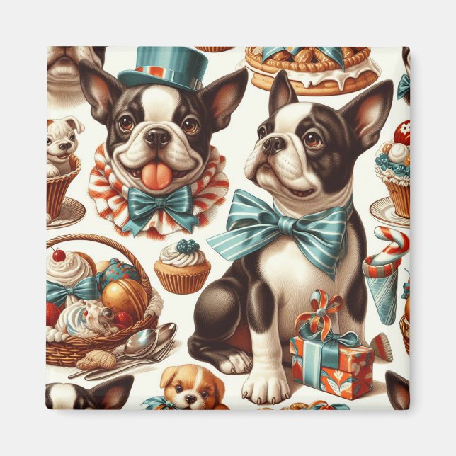 Retro Cute Boston Terrier Illustration Magnet (Front)