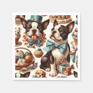 Retro Cute Boston Terrier Illustration Napkin