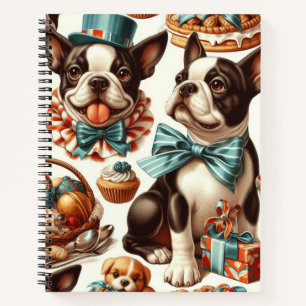 Retro Cute Boston Terrier Illustration Notebook
