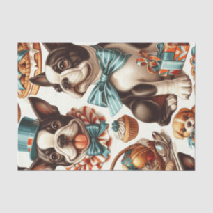 Retro Cute Boston Terrier Illustration Tissue Paper