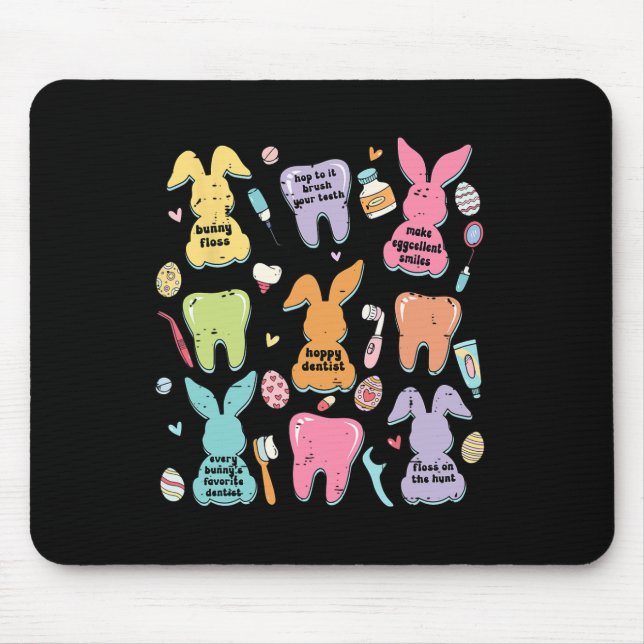 Retro Cute Bunny Teeth Dental Squad Funny Dentist  Mouse Pad (Front)