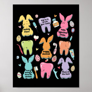 Retro Cute Bunny Teeth Dental Squad Funny Dentist Poster