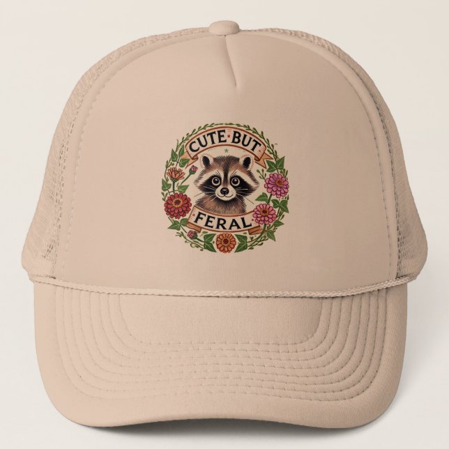 Retro Cute But Feral Racoon                       Trucker Hat (Front)