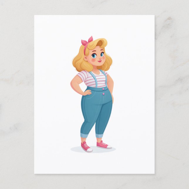 Retro-Cute Cartoon Girl Illustration Postcard (Front)