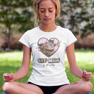 Retro Cute Cat Mum Heart Photo T-Shirt