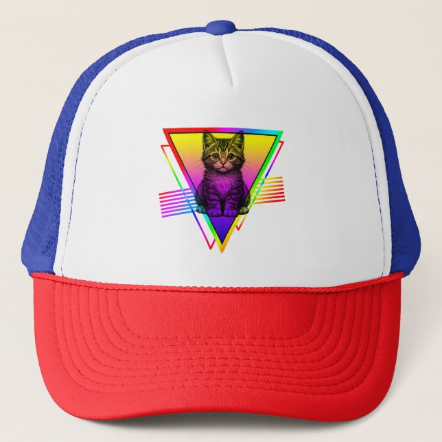 Retro Cute Cat Trucker Hat (Front)