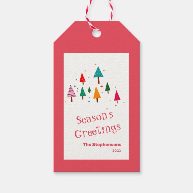 Retro Cute Christmas Trees Gift Tag (Front)