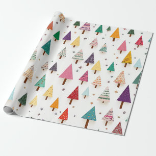 Retro Cute Christmas Trees Wrapping Paper