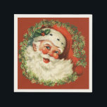 Retro Cute Chubby Santa Wreath Holiday Christmas Napkin<br><div class="desc">Christmas Holiday Designer Party Paper Napkins</div>