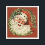 Retro Cute Chubby Santa Wreath Holiday Christmas Napkin<br><div class="desc">Christmas Holiday Designer Party Paper Napkins</div>