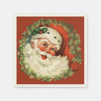 Retro Cute Chubby Santa Wreath Holiday Christmas Napkin