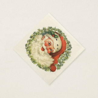 Retro Cute Chubby Santa Wreath Holiday Christmas Napkin