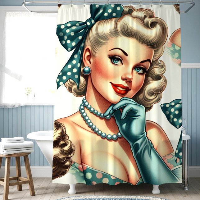 Retro Cute Classic Pinup Shower Curtain (Creator Uploaded)