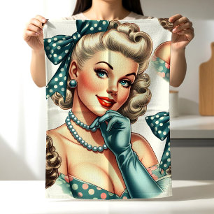 Retro Cute Classic Pinup Tea Towel