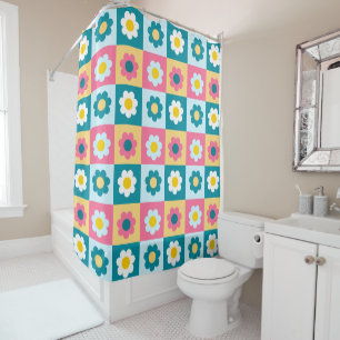 Retro Cute colorful Pastel Flowers Pattern  Shower Curtain