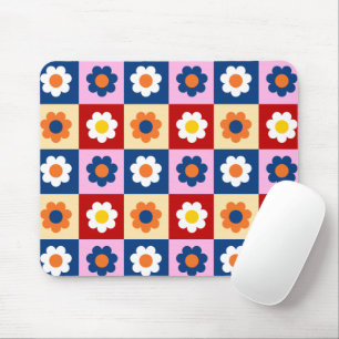 Retro Cute colourful Flowers Pattern Mouse Pad