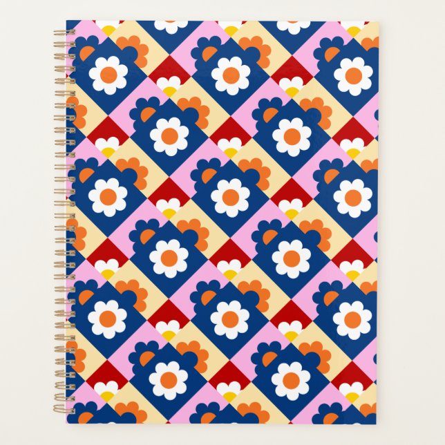 Retro Cute colourful Flowers Pattern  Planner (Front)