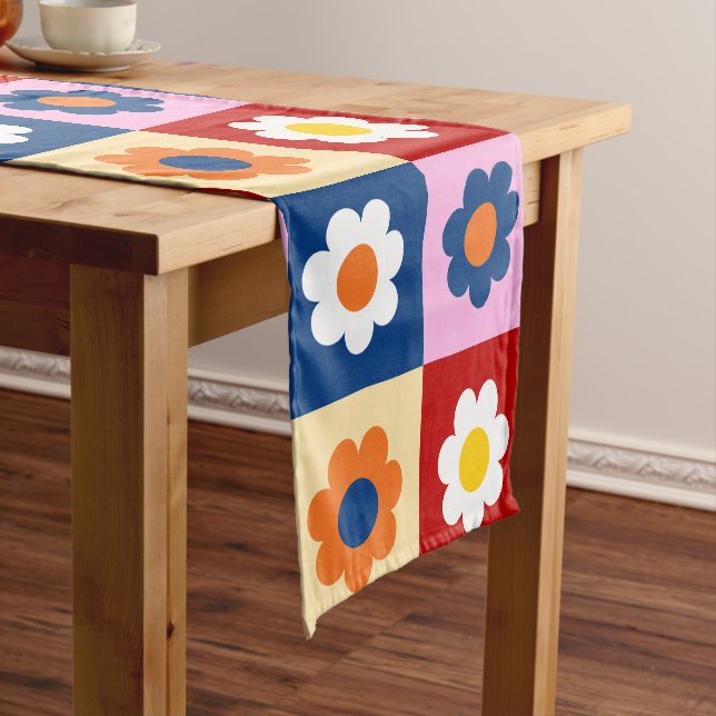 Retro Cute colourful Flowers Pattern  Short Table Runner (In Situ)