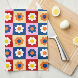 Retro Cute colourful Flowers Pattern  Tea Towel