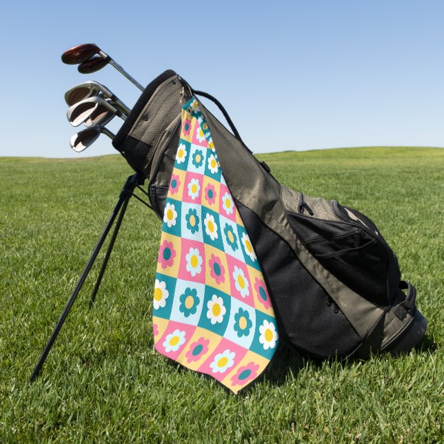Retro Cute colourful Pastel Flowers Pattern  Golf Towel (Green)