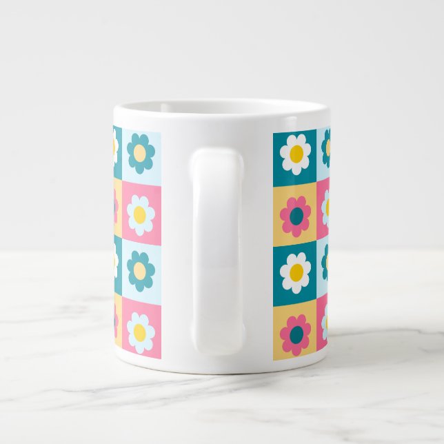 Retro Cute colourful Pastel Flowers Pattern  Large Coffee Mug (Back)