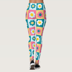 Retro Cute colourful Pastel Flowers Pattern  Leggings