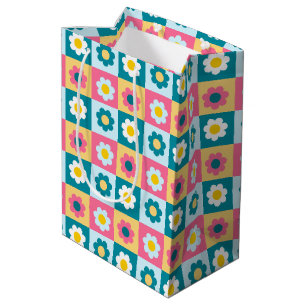 Retro Cute colourful Pastel Flowers Pattern  Medium Gift Bag
