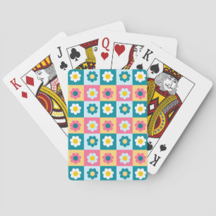 Retro Cute colourful Pastel Flowers Pattern  Playing Cards