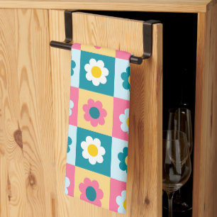 Retro Cute colourful Pastel Flowers Pattern Tea Towel