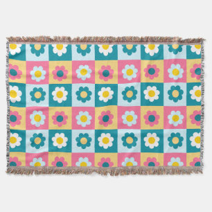 Retro Cute colourful Pastel Flowers Pattern  Throw Blanket