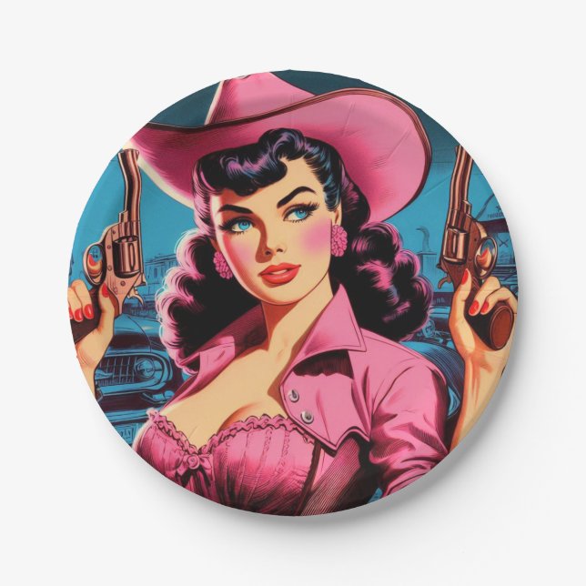 Retro Cute Cowgirl Paper Plate (Front)