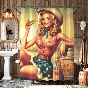 Retro Cute Cowgirl Shower Curtain