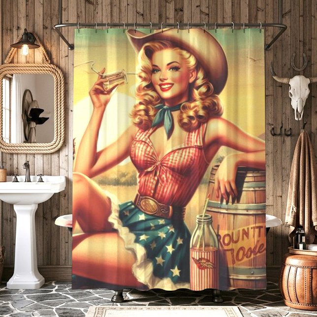 Retro Cute Cowgirl Shower Curtain (Creator Uploaded)