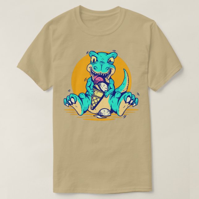 Retro Cute Dinosaur Eating Ice Cream T-Shirt (Design Front)