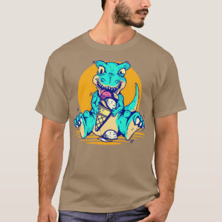 Retro Cute Dinosaur Eating Ice Cream T-Shirt