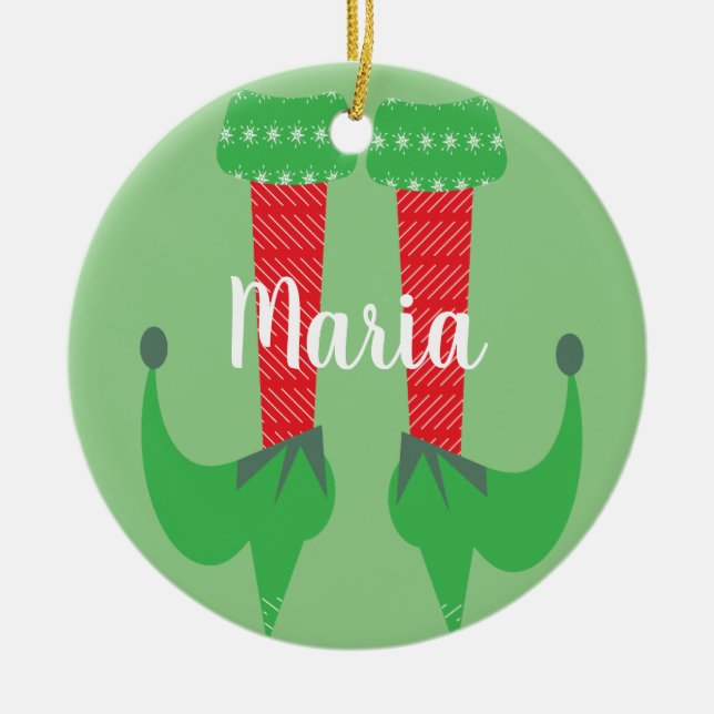 Retro Cute Elf Feet Heels Christmas Present Ceramic Tree Decoration (Front)