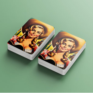 Retro Cute Farm Woman Playing Cards