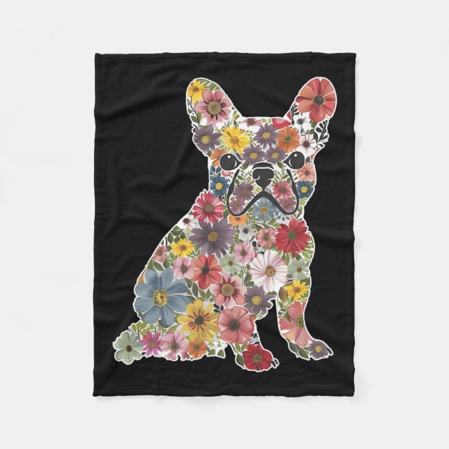 Retro Cute French Bulldog Floral Pet Dog Animal Lo Fleece Blanket (Front)