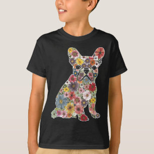 Retro Cute French Bulldog Floral Pet Dog Animal Lo T-Shirt