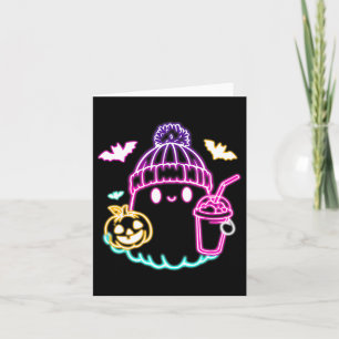Retro Cute Ghost Coffee Drinking Spooky Halloween Card