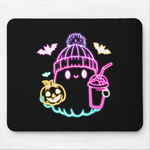 Retro Cute Ghost Coffee Drinking Spooky Halloween Mouse Pad