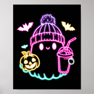 Retro Cute Ghost Coffee Drinking Spooky Halloween  Poster